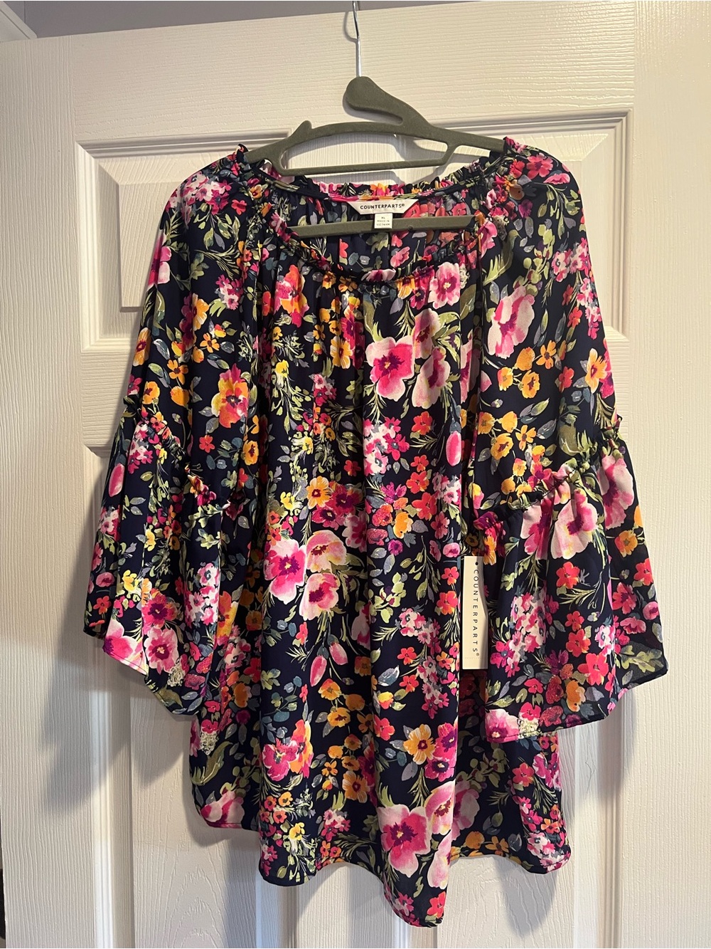 Counterparts Floral Off-Shoulder Top with Pink & Yellow Blooms